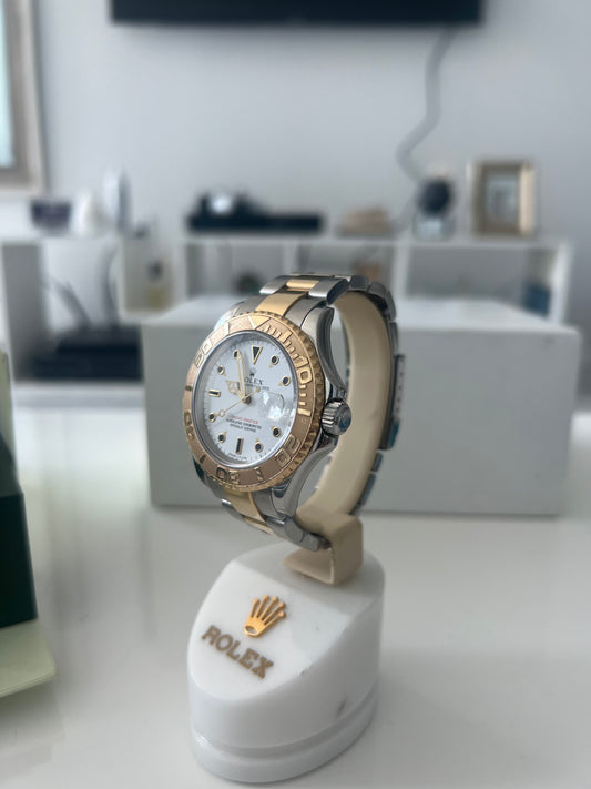 Rolex Yacht-Master 18k Yellow Gold/Steel White Mens 40mm Watch D Serial 16623