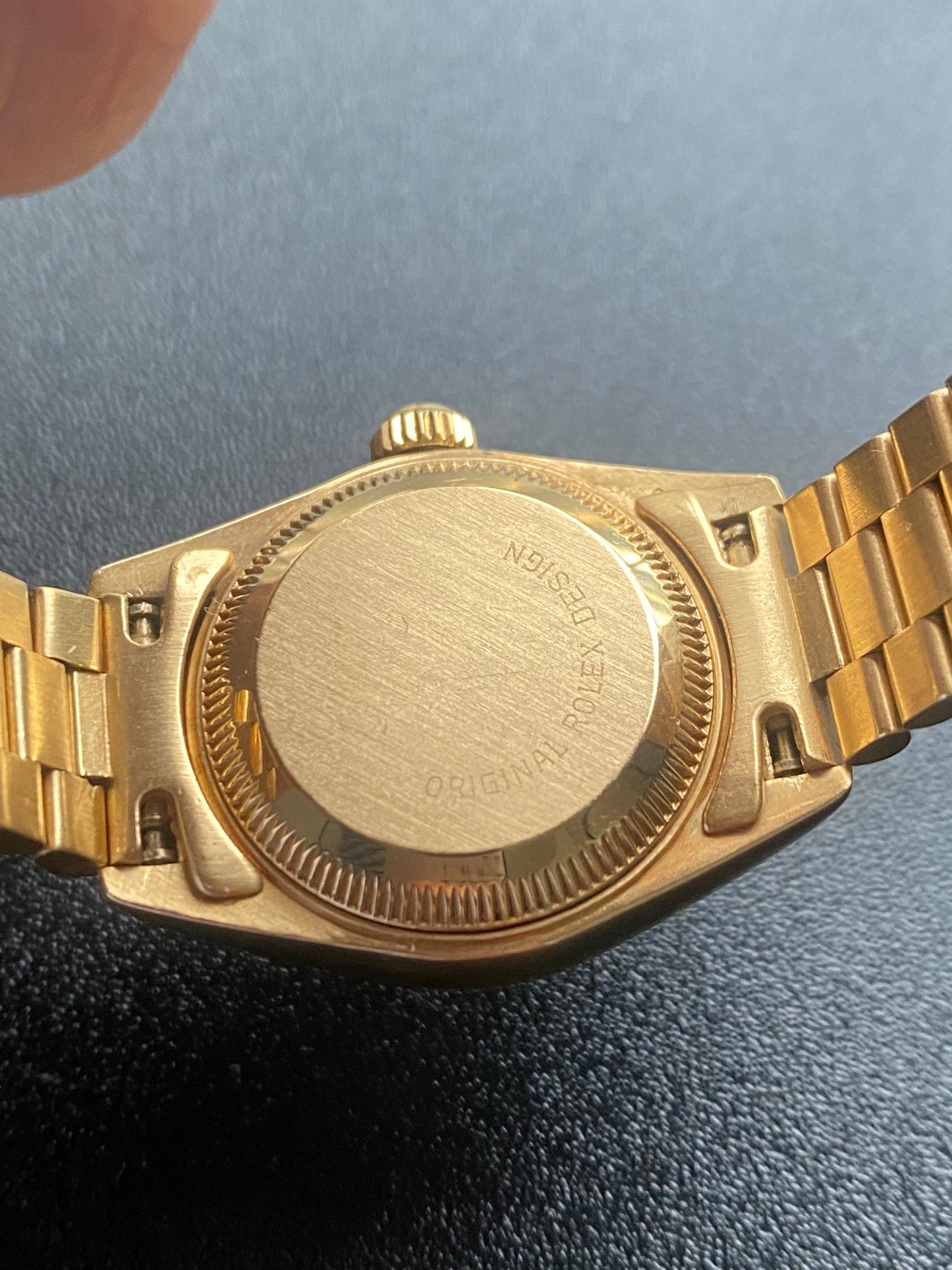 Ladies "President" 18 Kt Gold Rolex Presidential watch 26 mm model #69178, with gold-tone dial, circa 1984