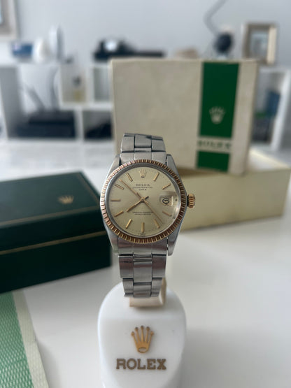 Vintage 1975 Rolex Date Ref. 1505 Two Tone Gold SS 34mm Watch w/ Champagne Dial